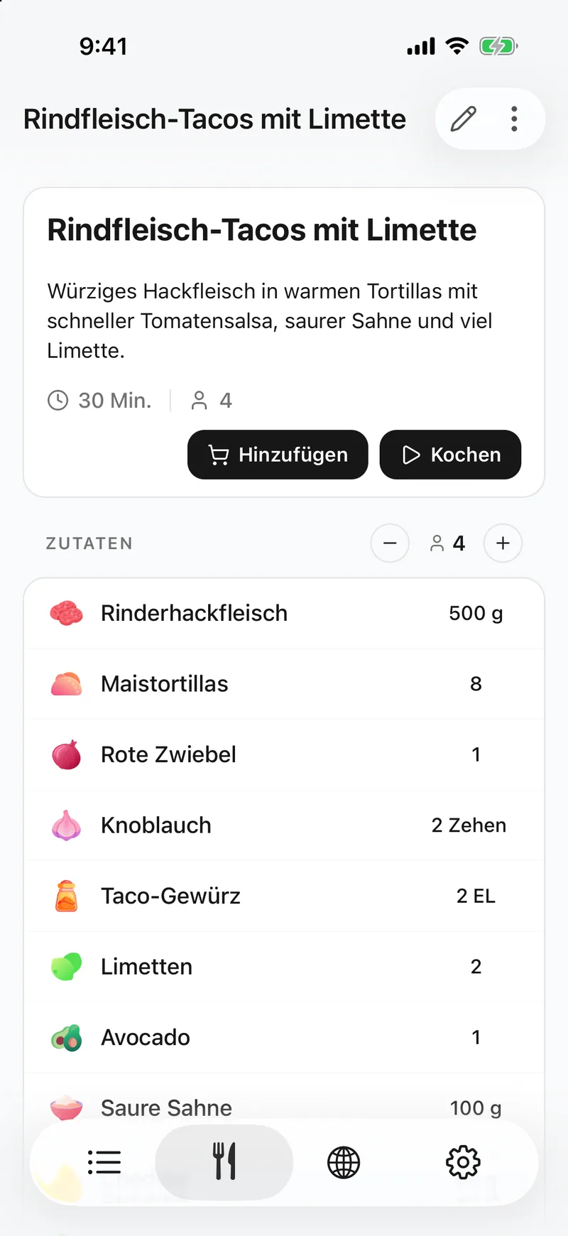 Das Rezept ist abgetippt